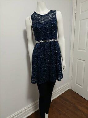 As U Wish Navy Blue Lace Studded Dress Size S Cocktail Party Boho NWT